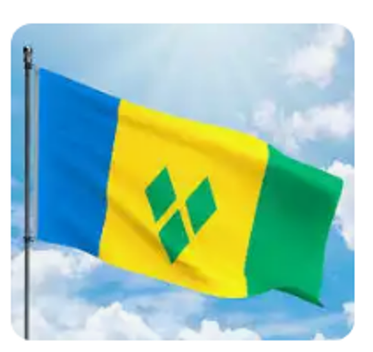 A flag of saint vincent and the grenadines flying in the sky.