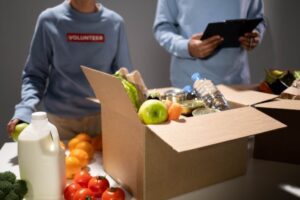 A box of food is open on the table.